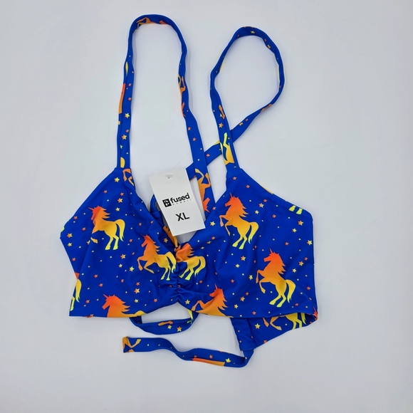 Fused Hawaii Other - Fused Hawaii Bikini Top XL Blue Unicorn Star Print Swimwear Adjustable NWT